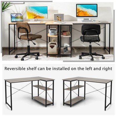 Gray 48'' L-Shaped Wood Computer Desk with Shelves