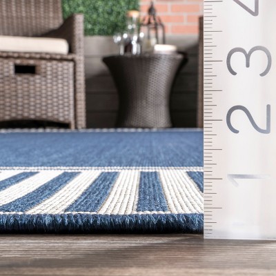 Navy and White Flat Woven Square Synthetic Indoor/Outdoor Rug