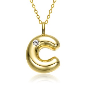 Kids' 14K gold plated necklace with white swarovski crystal initial pendant in bubble letter design - 1 of 3