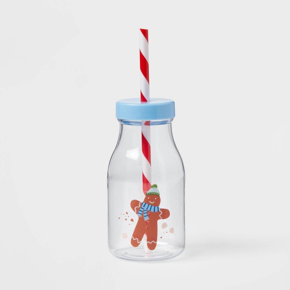 12oz Plastic Gingerbread Man Milk Jug with Straw - Wondershop
