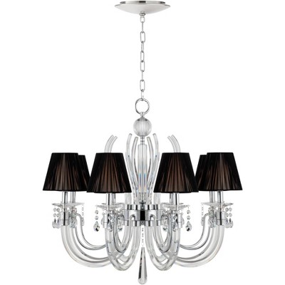 Vienna Full Spectrum Chrome Large Chandelier 32" Wide LED Canopy Crystal Black Silk Shades 8-Light Fixture for Dining Room House