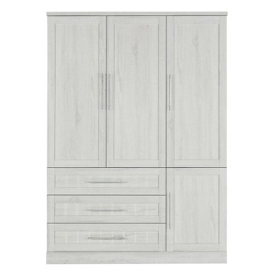 TIRAMISUBEST 4-Door Wardrobe Closet with 3 Drawers & Locking Wheels - Mobile Storage Cabinet, Adjustable Shelves for Bedroom/Office