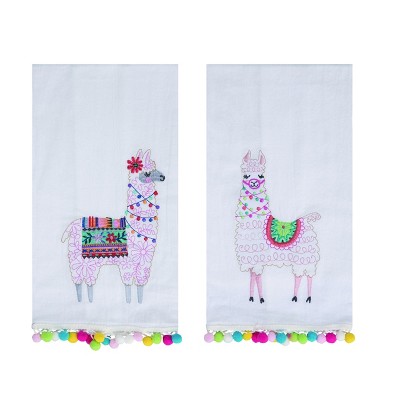 Transpac Cotton Llama Embroidered Tea Towel Set of 2 Spring Home Decorations