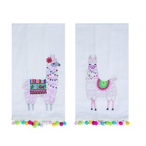 Transpac Cotton Llama Embroidered Tea Towel Set of 2 Spring Home Decorations - 1 of 1