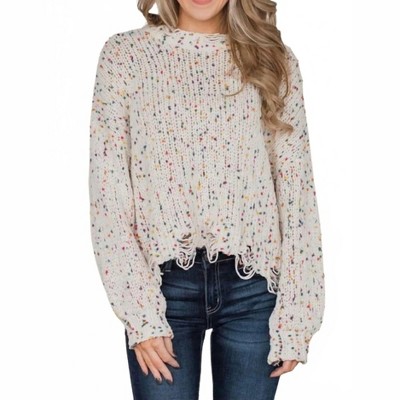 Women's Distressed Confetti Sweater - POL