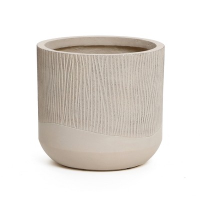 LuxenHome 14.5" Dia Round Concrete Planter Indoor Outdoor Large Plant Pot Rustic Distressed Tapered Planter Pot for Home Patio Garden Brown