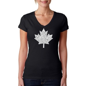 LA Pop Art Women's Word Art V-Neck T-Shirt - CANADIAN NATIONAL ANTHEM - 1 of 4