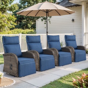 Buenhomino 4 Pieces Outdoor Swivel Recliner Chair Reclining Patio Chair with Adjustable Backrest and Footrest, Wicker Chaise Lounge Chair - 1 of 4