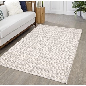 Home Mart Goods Ivory Cream Chunky Beads Hand-Woven Handmade Wool Natural Area Rug - 1 of 4