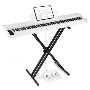 Costway 88-Key Keyboard Piano Set with Adjustable Stand & 2 Keyboard Mode 2 Speakers Black/Brown/White - 1 of 4