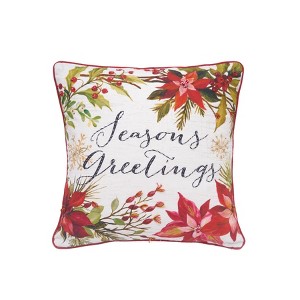 C&F Home 18" x 18" Poinsettia Seasons Greetings Christmas Pillow - 1 of 4