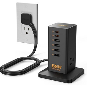 USB Charging Station for Multiple Devices PD 65W, 9-in-1 USB-C Charger for iPhone 16/15, MacBook, Tablet, with 3 AC Outlets, Type C Desktop Charger - 1 of 4