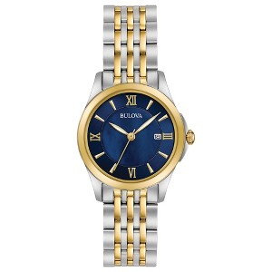Bulova Ladies' Classic 3-Hand Date Quartz Two Tone Gold Stainless Steel Watch, Blue Dial 29mm - 1 of 4