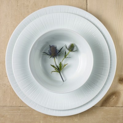 White Porcelain Embossed 24-Piece Dinnerware Set, Service for 6
