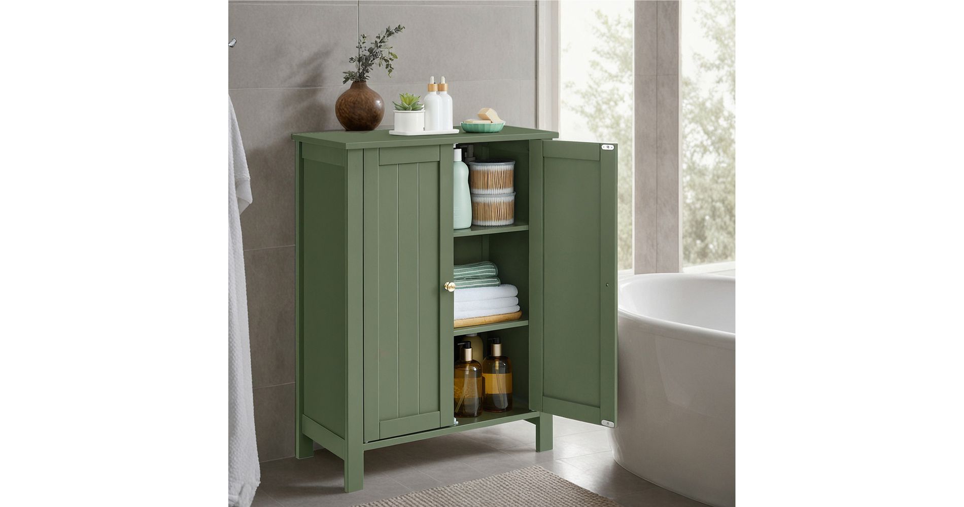 LEDREM Freestanding Cabinet with Adjustable Shelves, Multi-Purpose Storage Unit for Dining, Bathroom, or Kitchen, Green
