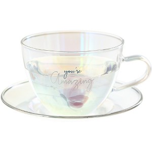 Pavilion Gift Company - Amazing - 7 oz Glass Teacup and Saucer - Drinkware - 1 of 4