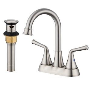 CASAINC 4 in. Centerset Double Handle Bathroom Sink Faucet with 360° Swivel Spout, Stainless Steel Pop-up Drain in Brushed Gold - 1 of 1
