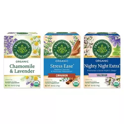 Traditional Medicinals Sleep/Relaxation- 1 of each: Cham w/ Lav, Stress Ease, Nighty Night Extra Tea - 3 Pack