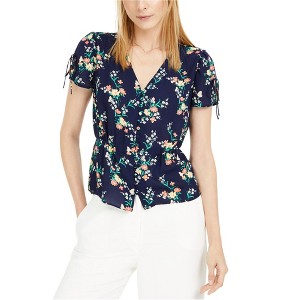 maison Jules Womens V-Neck Floral Peplum Blouse - 1 of 1