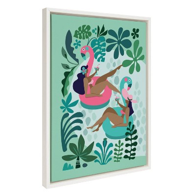 18" x 24" Sylvie Mid Century Modern Girl Friends by Rachel Lee Framed Wall Canvas White - Kate & Laurel All Things Decor
