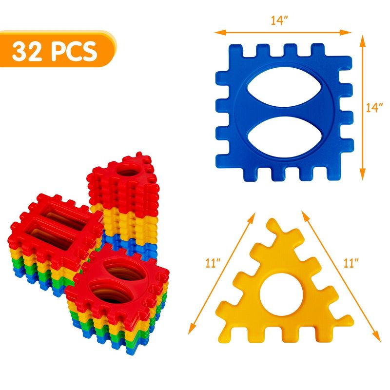 Costway 32 Pieces Big Waffle Block Set Kids Educational Stacking Building Toy, 3 of 11