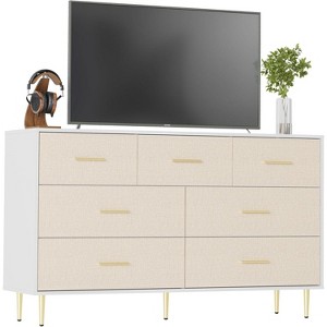 Acekool White Dresser, Narrow Modern Chest with Gold Metal Handles and Legs, Fabric Front Storage Cabinet for Bedroom and Entryway - 1 of 4