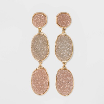SUGARFIX by BaubleBar Tri-Tone Druzy Drop Earrings - Champagne/Light Gray
