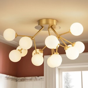 Rennnsan Mireon 23"W 15-Light Bubble Milk Glass Mid-Century LED Modern Dimmable Flush Mount in Gold - 1 of 4