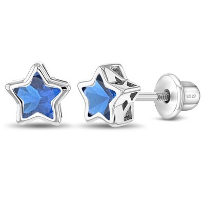 Girls' CZ Bezel Star Screw Back Sterling Silver Earrings - In Season Jewelry