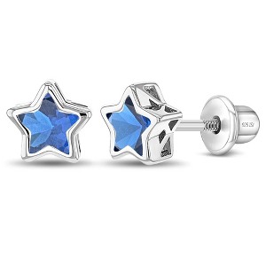 Girls' CZ Bezel Star Screw Back Sterling Silver Earrings - In Season Jewelry - 1 of 4