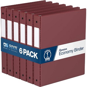 Davis Group 6pk 1" Premium Economy Round Ring Binders Burgundy: Hard Cover, 200 Sheet Capacity, 2 Pockets, Polypropylene - 1 of 4