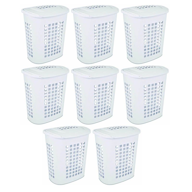 Sterilite 2.3 Bushell 81 Liter Lift Top XL Laundry Basket Hamper, White (8 Pack), 1 of 7