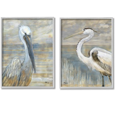 Stupell Industries Sea Birds Abstract Beach 2 Piece Framed Giclee Art Set