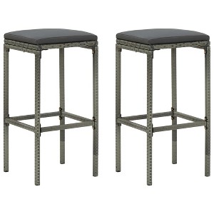 vidaXL Bar Stools with Cushions 2 pcs Gray Poly Rattan - 1 of 4