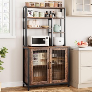 Bakers Rack with Cabinet 5 Tier Microwave Stand 63.78" Standing Bakers Rack with Door - 1 of 4