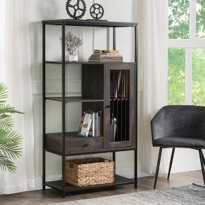 5-Tier Bookcase Home Office Bookshelf, Industrial Style Steel Frame Open Display Shelf Storage Organizer, Standing Shelf Unit for Bedroom, Living Room - 1 of 4