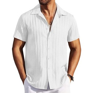 COOFANDY Men's Casual Button Down Shirts Short Sleeve Textured Summer Beach Shirts - 1 of 4