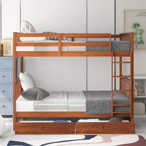 PAGED Full over Full Bunk Bed with Storage Drawers, Wooden Bed Frame with Ladder and Guardrail, Modern Loft Bed for Kids, Teens, Adults - 1 of 4
