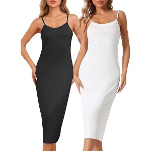 cheibear Women's Modal Full Slip V Neck Adjustable Spaghetti Strap Chemise Sleep Dress - 1 of 4