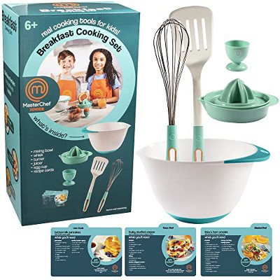 Baketivity Kids Cooking Set Real Utensils With Kitchen Tool Guide -  Complete Junior Cooking Set Gift With Mixing Bowls, Cutting Board, Knife,  Apron : Target