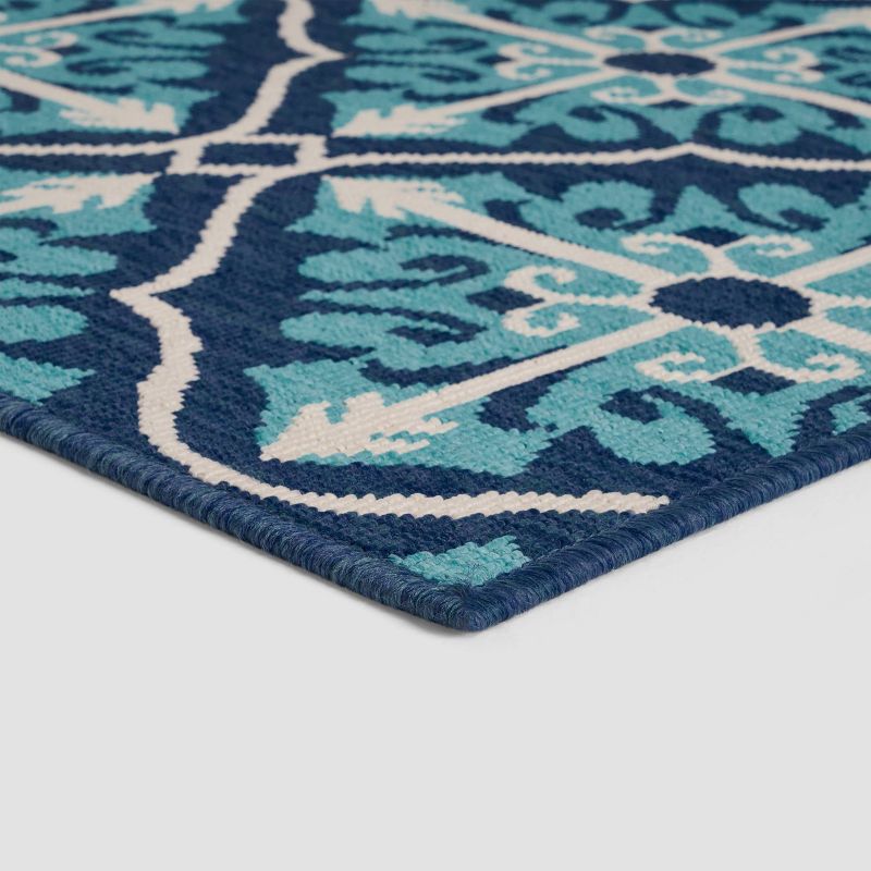 5'3" x 7' Morocco Trellis Outdoor Rug Ivory/Blue - Christopher Knight Home, 3 of 7