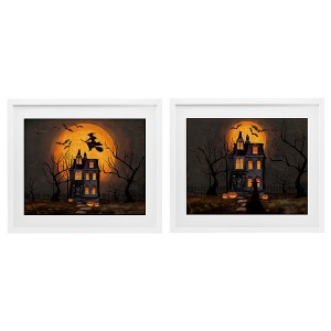 Stupell Industries Haunted Houses with Moon 2pc Framed Print Under Glass Set - 1 of 4