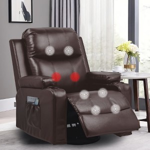 COMHOMA Swivel Rocker Recliner Chair with Heat and Massage, PU Leather Rocking Sofa Home Recliner for Living Room Home Theater Office - 1 of 4