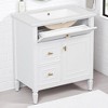 30" Bathroom Vanity with Sink, Freestanding White Cabinet with Flip Drawer, Solid Wood Frame, Ceramic Top, Adjustable Shelf - 3 of 4