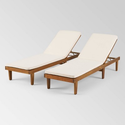 Nadine 2-Piece Teak Finish Chaise Lounge Set with Cream Cushions