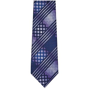 TheDapperTie Men's Navy Blue And White Stripes Necktie with Hanky - 1 of 3