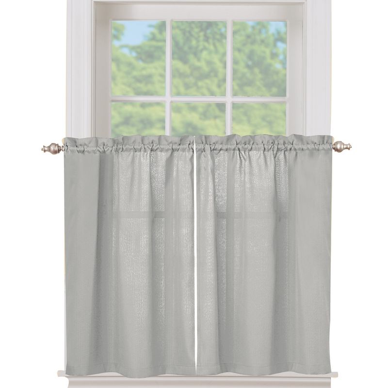 Collections Etc Solid Textured Tier Window Curtain Pair with Rod Pocket Top for Easy Hanging - Classic Home Decor for Any Room, 1 of 5