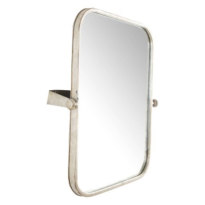 Elegant Rectangular Wood and Metal Pivoting Wall Mirror in Silver and Gold
