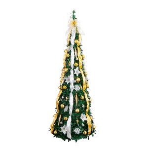 Nearly Natural 6' Pre-Lit Artificial Pop up Christmas Tree with Gold and Silver Ornaments and Ribbons - 1 of 4