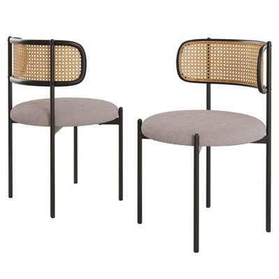 AZL1 Life Concept Dining Sets Modern Upholstered Chairs Set of 2, Accent Kitchen Chairs Rattan Back for Dining Room, Gray, 20.5"*20.5"*30"